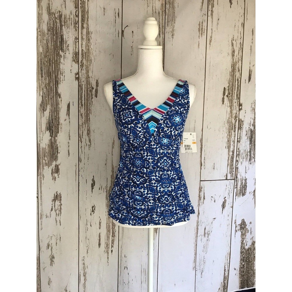 Size S Blue Multicolor Tankini Top Swimsuit NWT by 24th & Ocean